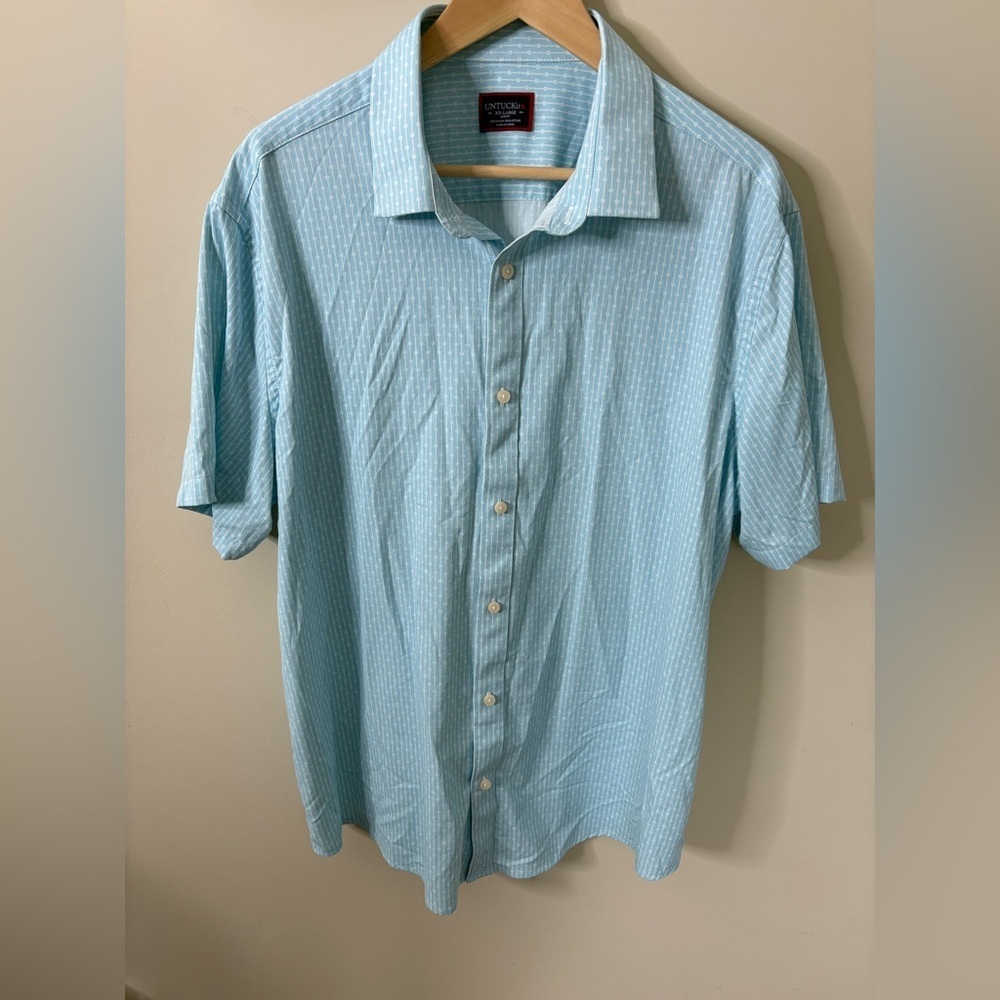 Untuckit Holloway Performance Polo ButtonUp Short Sleeve Blue Geometric XXL Slim